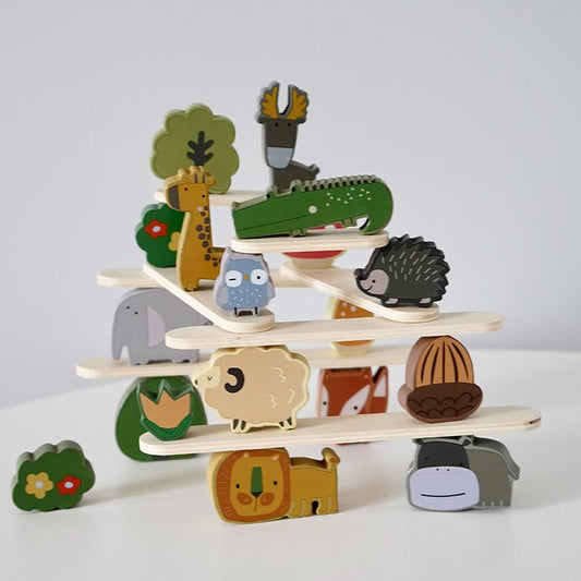 Wooden multifunctional animal balance toys, puzzle stacking blocks, children's early education stacking high parent - child interactive toys - KIWI UNIVERS