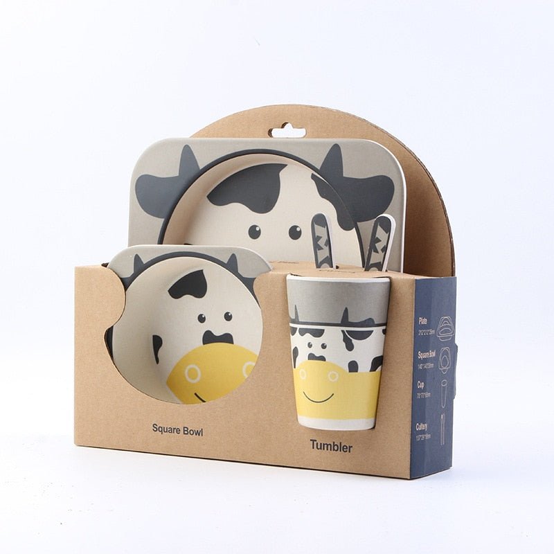5pcs/set Children Baby Bamboo Fiber Tableware Baby Tableware Set Cartoon Animal Tableware Aet - KIWI UNIVERS