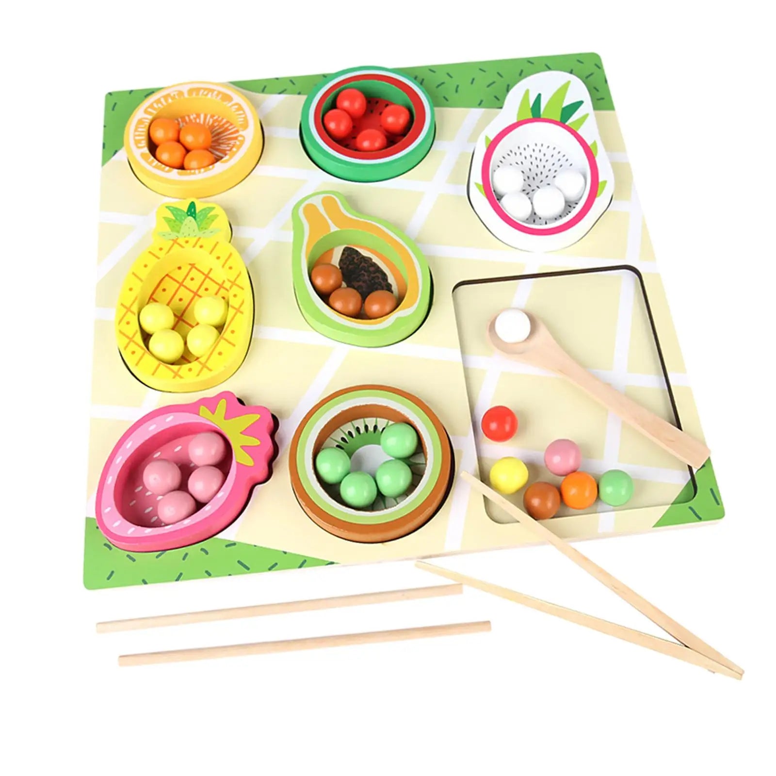 CPCCE wooden fruit tray color and shape classification clip beads exercise hand eye coordination fine motor puzzle toy - KIWI UNIVERS
