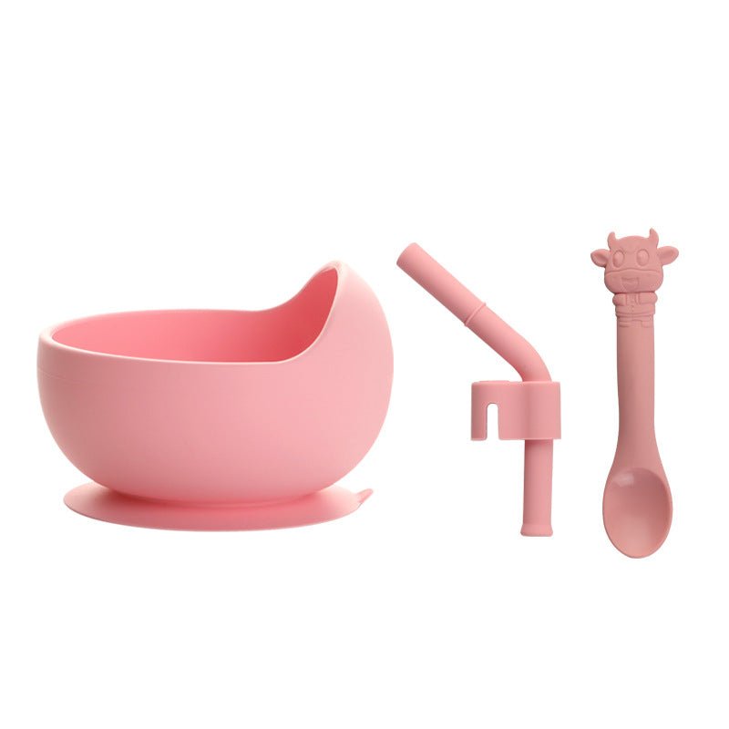 Children's Full Silicone Bowl Sucker Learning To Eat Training Meal Bowl Adsorption Baby Spoon Fork Meal Set Kindergarten Bowl Plate - KIWI UNIVERS