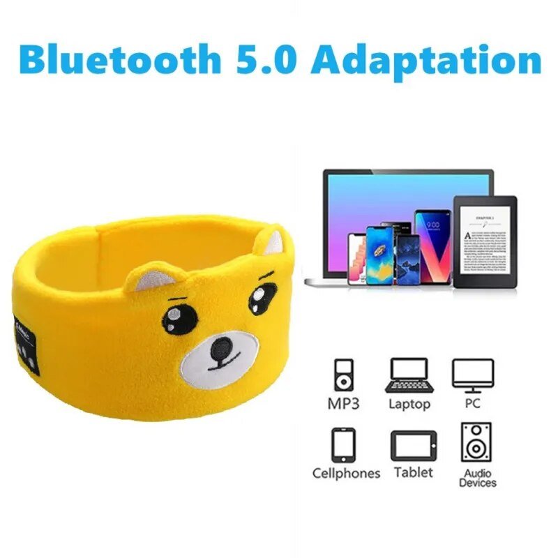 Soft Elastic Comfortable Wireless Music Earphones Kids Animal Sleeping Headphones Eye Mask Bluetooth V5.0 Headphones Headband - KIWI UNIVERS