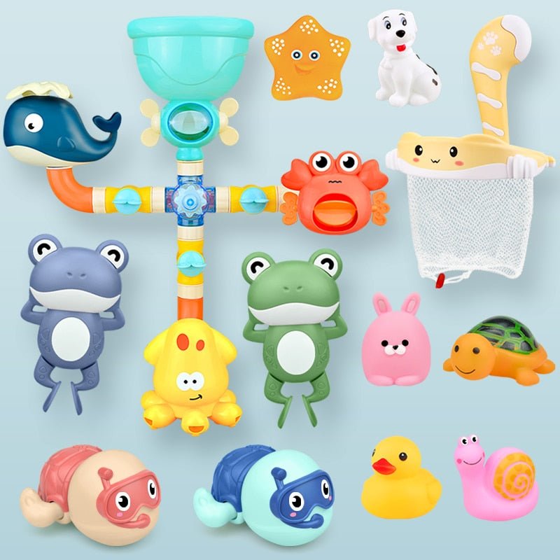 Bath Toys Baby Water Game Faucet Shower Rubber Duck Waterwheel Dabbling Water Spray Set For Kids Animals Bathroom Summer Toys - KIWI UNIVERS