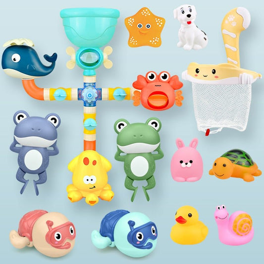 Bath Toys Baby Water Game Faucet Shower Rubber Duck Waterwheel Dabbling Water Spray Set For Kids Animals Bathroom Summer Toys - KIWI UNIVERS