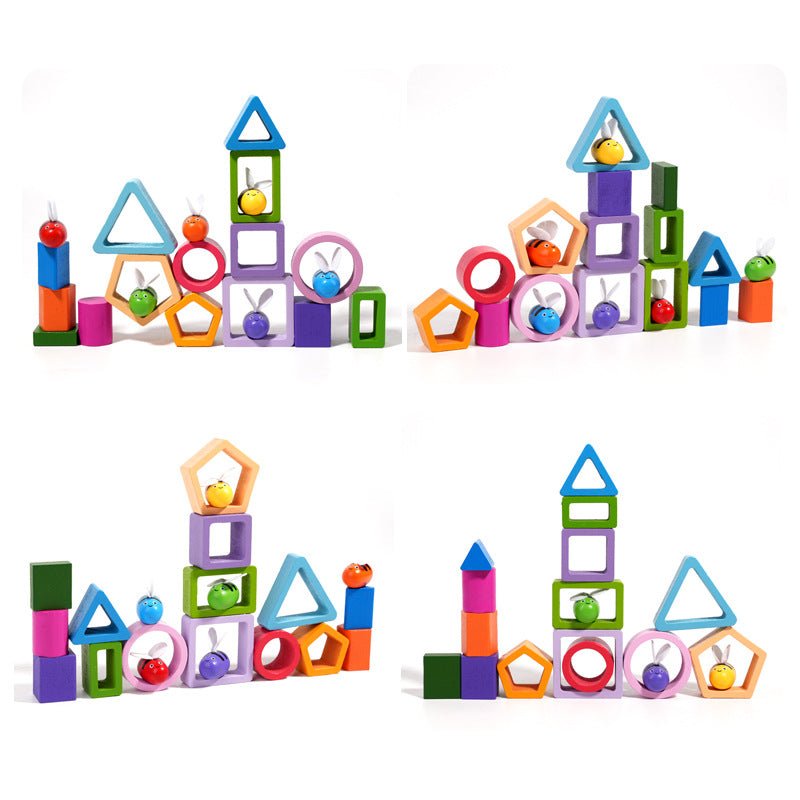 Christmas toy gift wooden three in one magnetic clip bee set pillar for children's early education puzzle geometry cognition matching building block toy - KIWI UNIVERS