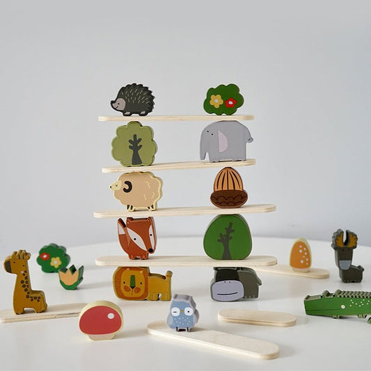 Wooden multifunctional animal balance toys, puzzle stacking blocks, children's early education stacking high parent - child interactive toys - KIWI UNIVERS
