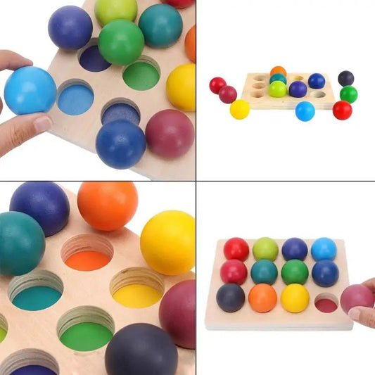 Jouet en bois Montessori : Boules arc - en - ciel 12 couleurs - KIWI UNIVERS