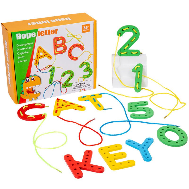 Number letter bead string children's building blocks threading rope early childhood education threading beads fine motor training puzzle toys - KIWI UNIVERS