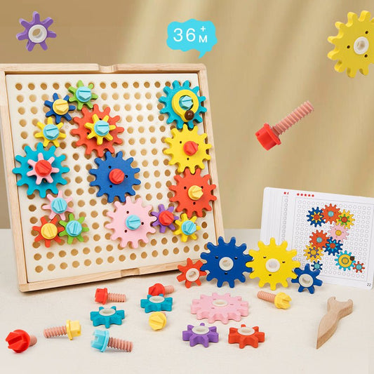 Children's Wooden Early Education Kindergarten Color Recognition Matching Nut Gear Mushroom Nail Assembly Toy - KIWI UNIVERS