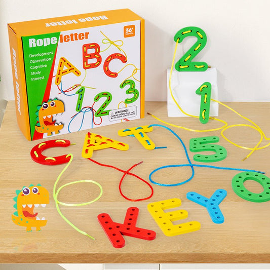 Number letter bead string children's building blocks threading rope early childhood education threading beads fine motor training puzzle toys - KIWI UNIVERS
