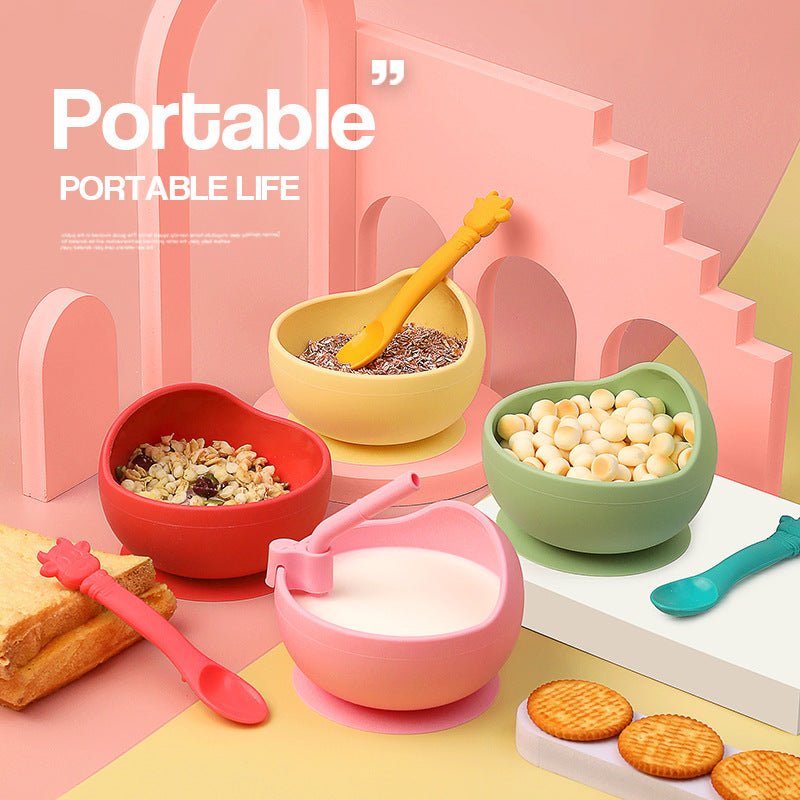 Children's Full Silicone Bowl Sucker Learning To Eat Training Meal Bowl Adsorption Baby Spoon Fork Meal Set Kindergarten Bowl Plate - KIWI UNIVERS