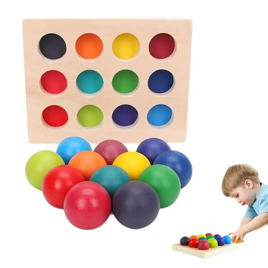 Jouet en bois Montessori : Boules arc - en - ciel 12 couleurs - KIWI UNIVERS