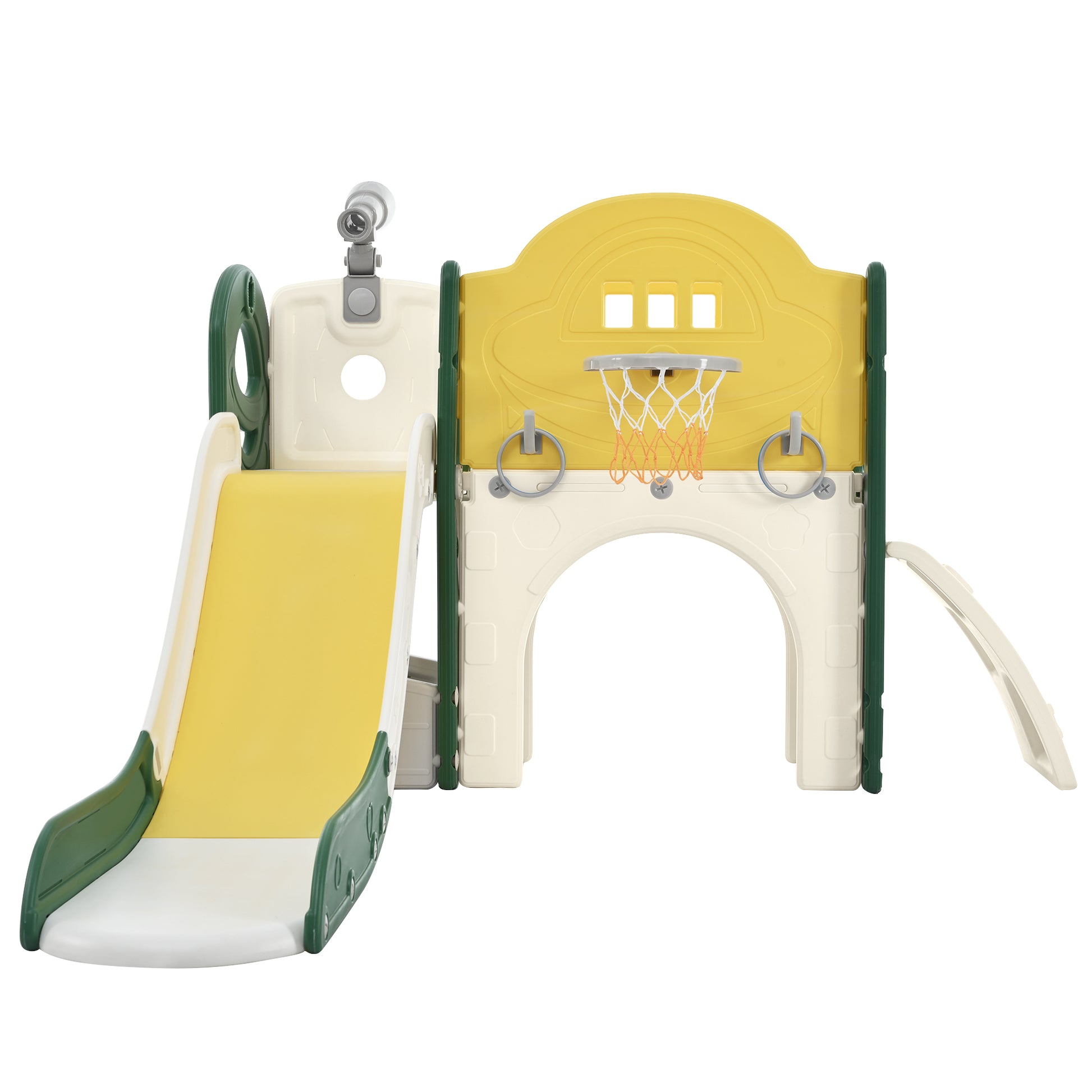 Kids Slide Playset Structure 7 in 1, Freestanding Spaceship Set with Slide, Arch Tunnel Yellow + HDPE - KIWI UNIVERS
