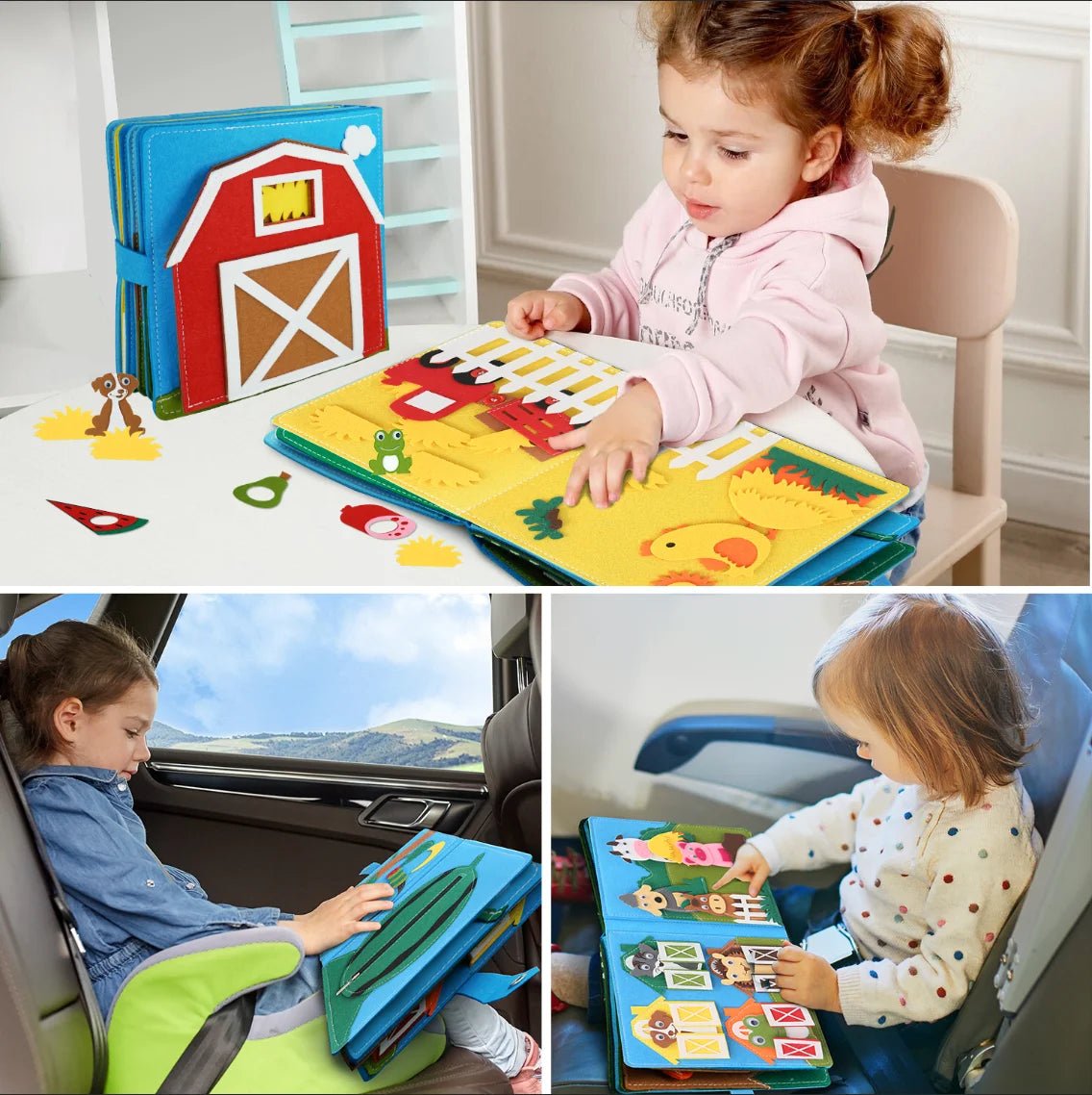 Toddlers Montessori Toys Busy Board Farm Animal Scene Storytelling Activity Toy Quiet Book Felt Activity Educational Sensory Toy - KIWI UNIVERS