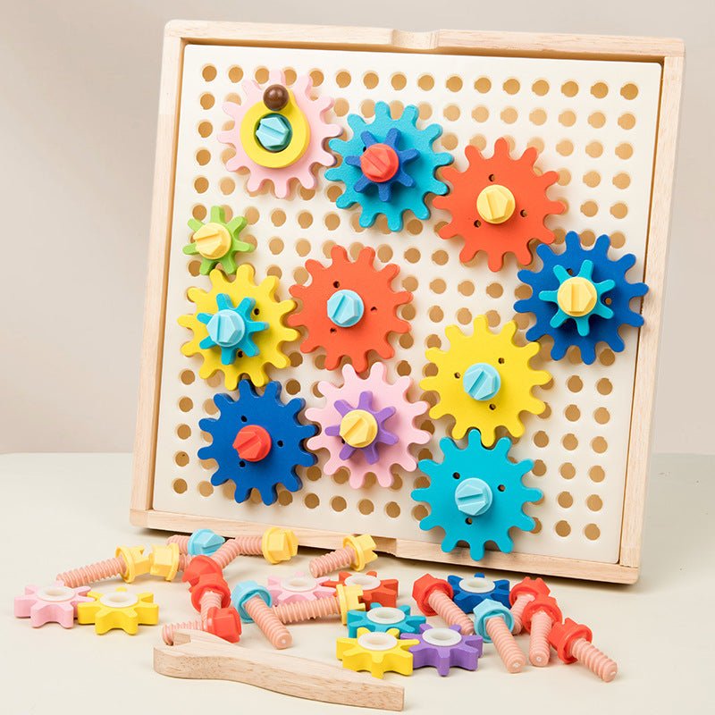 Children's Wooden Early Education Kindergarten Color Recognition Matching Nut Gear Mushroom Nail Assembly Toy - KIWI UNIVERS