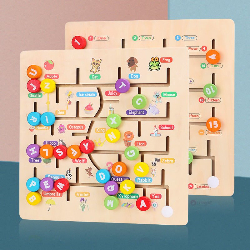 Wooden New Digital Letter Walking Pairing Maze Children's Early Education Cognitive Puzzle Interactive Toys - KIWI UNIVERS