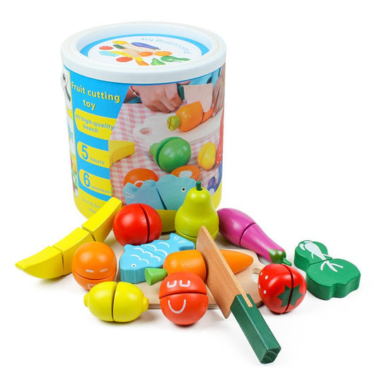 Children's Puzzle Play House Barreled Wooden Cutting Music Toy Simulation Fruit And Vegetable Cutting Watching Tabletop Game - KIWI UNIVERS