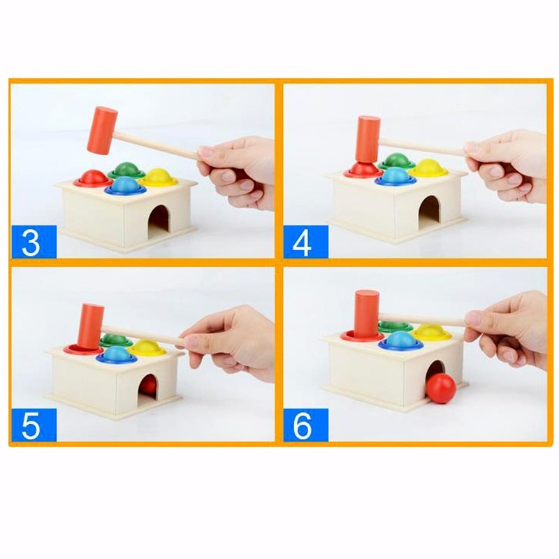 Jeu éducatif en bois : marteau et billes pour enfants - KIWI UNIVERS