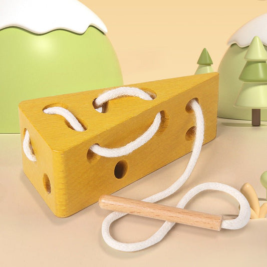 Christmas toy gifts, wooden toys, children's Montessori early education teaching aids, children's puzzle simulation, cheese threading, threading, and rope games - KIWI UNIVERS