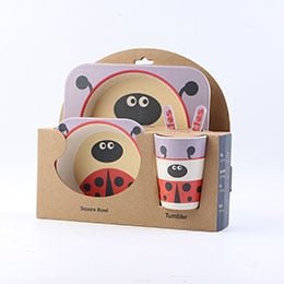 5pcs/set Children Baby Bamboo Fiber Tableware Baby Tableware Set Cartoon Animal Tableware Aet - KIWI UNIVERS