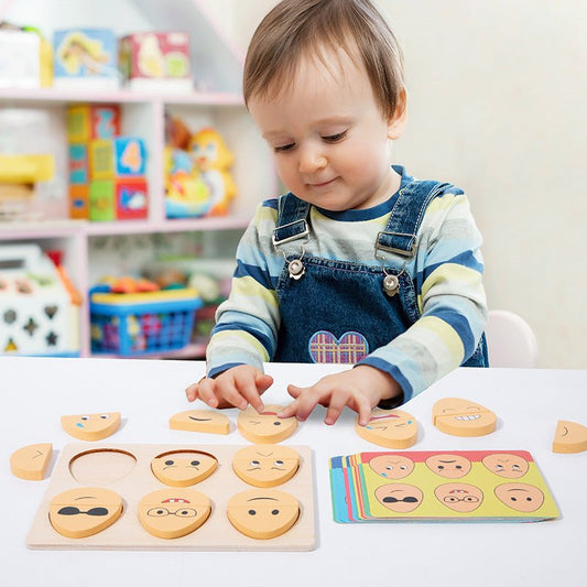Wooden children's early education fun expression egg matching game, children's concentration training interactive puzzle toy - KIWI UNIVERS