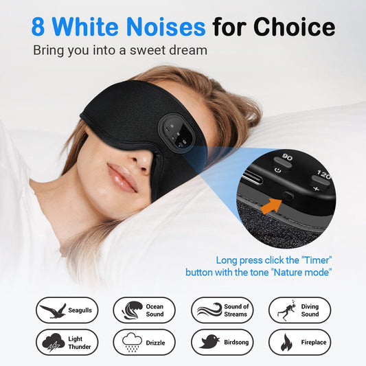 Bluetooth White Noise Milk Silk 3D Eye Socket Full Blackout Breathable Smart Music Sleep Mask - KIWI UNIVERS