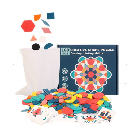 Christmas toy gift: Fun 180 piece tangram puzzle for children's early education and puzzle. Geometric shape matching puzzle wooden toy - KIWI UNIVERS
