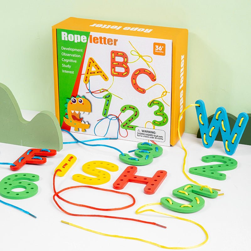 Number letter bead string children's building blocks threading rope early childhood education threading beads fine motor training puzzle toys - KIWI UNIVERS