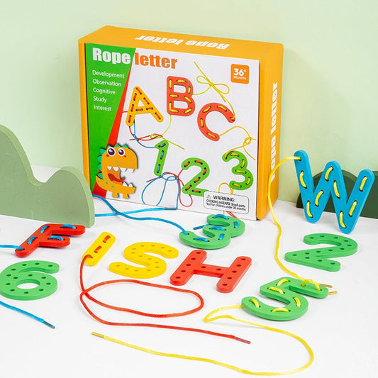 Number letter bead string children's building blocks threading rope early childhood education threading beads fine motor training puzzle toys - KIWI UNIVERS