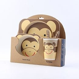 5pcs/set Children Baby Bamboo Fiber Tableware Baby Tableware Set Cartoon Animal Tableware Aet - KIWI UNIVERS