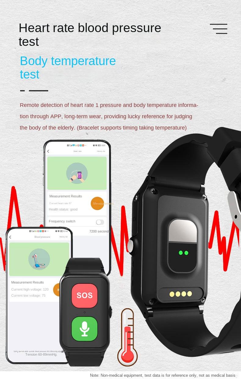 A70 Elderly GPS Positioning Watch Locator With Heart Rate Measurement Body Temperature Smart Bracelet - KIWI UNIVERS