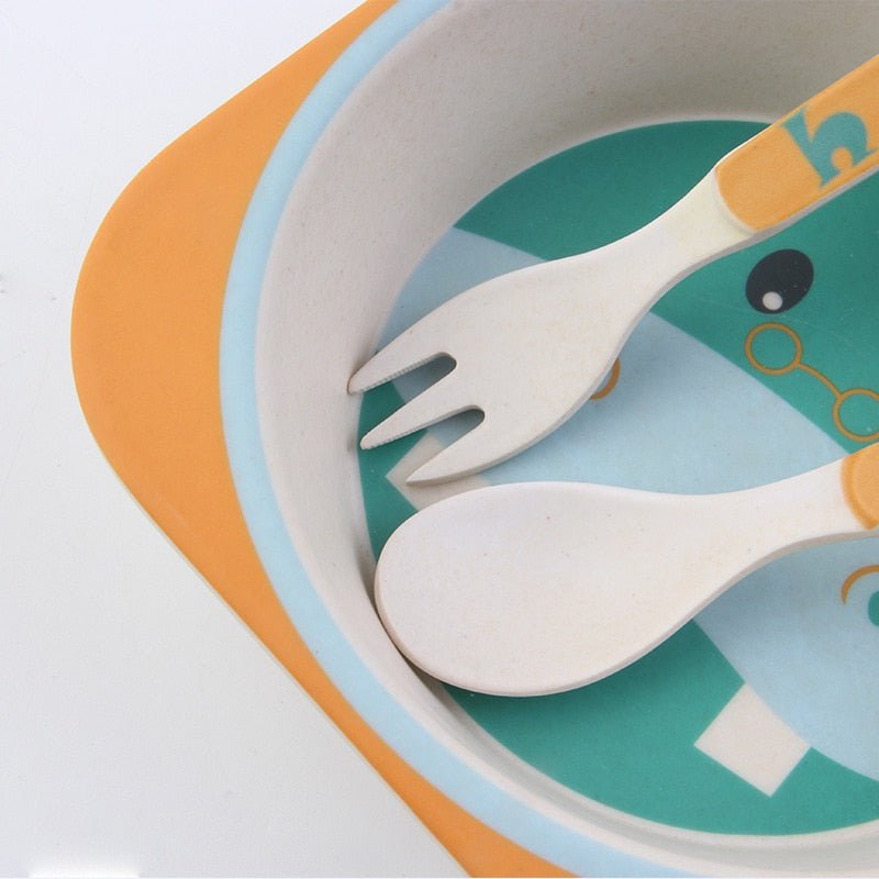 5pcs/set Children Baby Bamboo Fiber Tableware Baby Tableware Set Cartoon Animal Tableware Aet - KIWI UNIVERS
