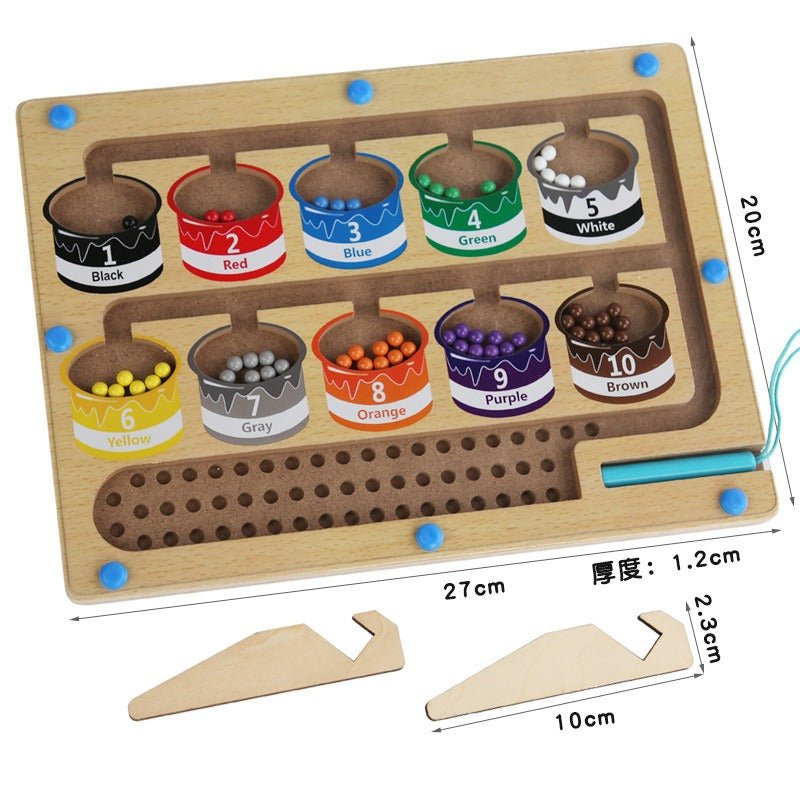 Educational wooden handcraft magnetic beads toys interactive baby learn color maze board early development sorting games - KIWI UNIVERS