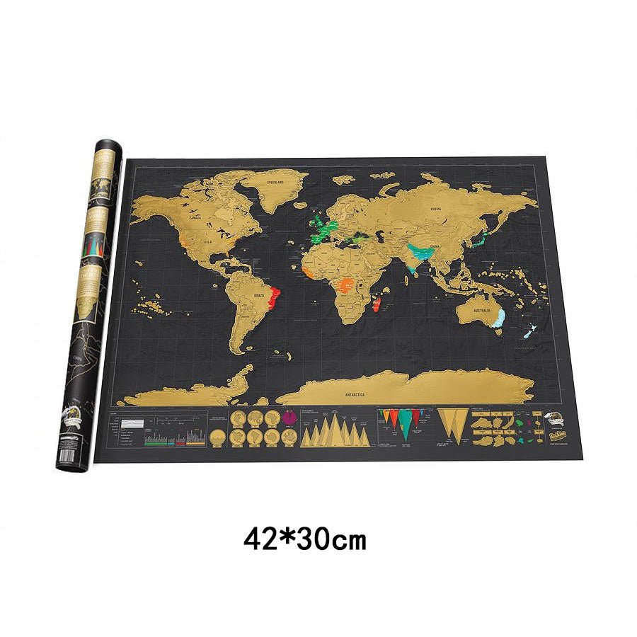 Deluxe Black Scratch Off Map World Map Best Decor School Office Stationery Supplies - KIWI UNIVERS