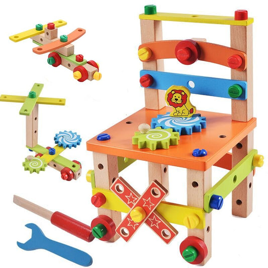 Wooden Assembling Chair Montessori Toys Baby Educational Wooden Toy Preschool Multifunctional Variety Nut Combination Chair Tool - KIWI UNIVERS