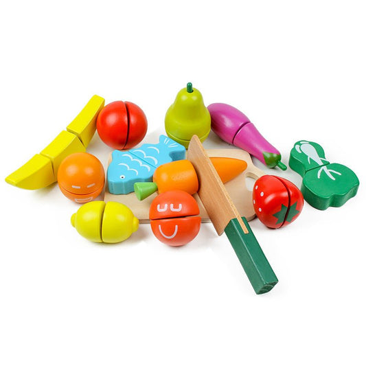Children's Puzzle Play House Barreled Wooden Cutting Music Toy Simulation Fruit And Vegetable Cutting Watching Tabletop Game - KIWI UNIVERS