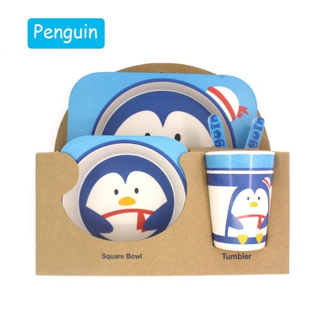 5pcs/set Children Baby Bamboo Fiber Tableware Baby Tableware Set Cartoon Animal Tableware Aet - KIWI UNIVERS