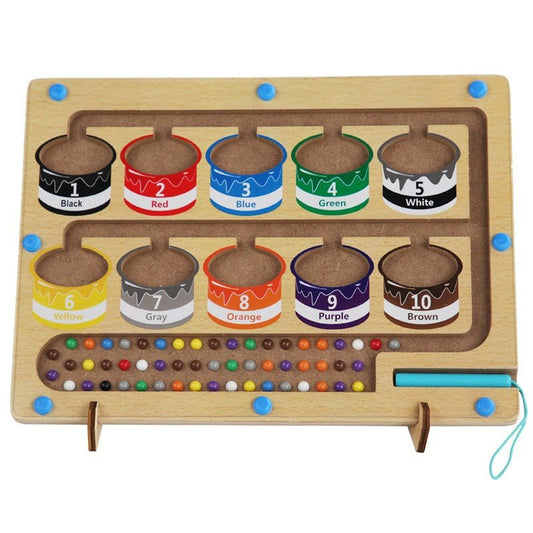 Educational wooden handcraft magnetic beads toys interactive baby learn color maze board early development sorting games - KIWI UNIVERS