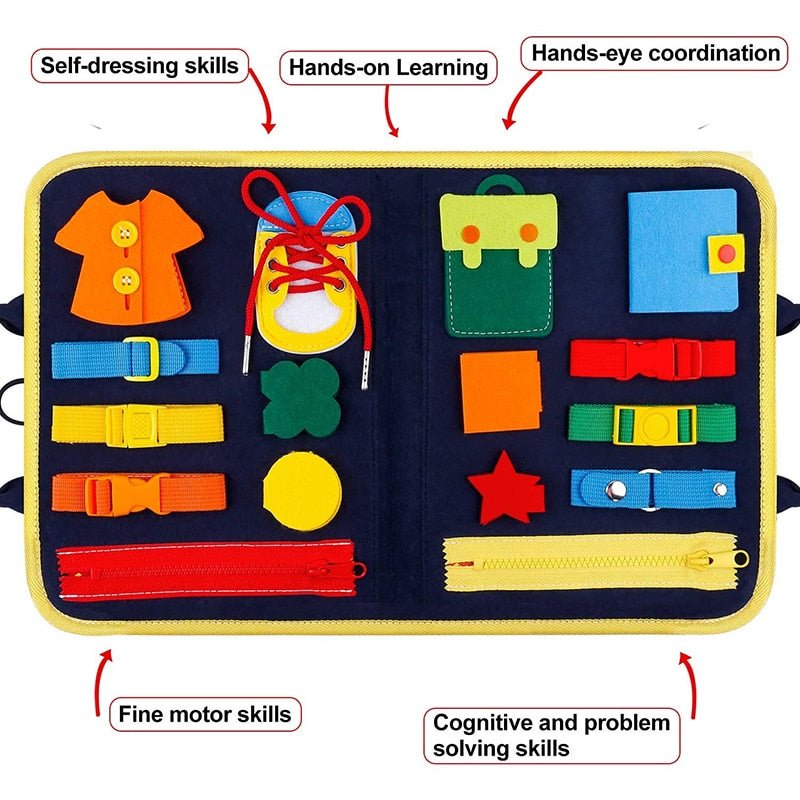 Montessori Busy Board Early Educational Toys Fine Motor Training Self - Care Ability Preschool Children Kids Sensory Education - KIWI UNIVERS