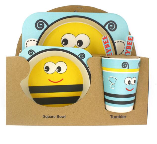 5pcs/set Children Baby Bamboo Fiber Tableware Baby Tableware Set Cartoon Animal Tableware Aet - KIWI UNIVERS