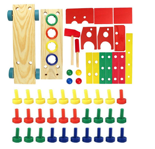 Wooden Assembling Chair Montessori Toys Baby Educational Wooden Toy Preschool Multifunctional Variety Nut Combination Chair Tool - KIWI UNIVERS