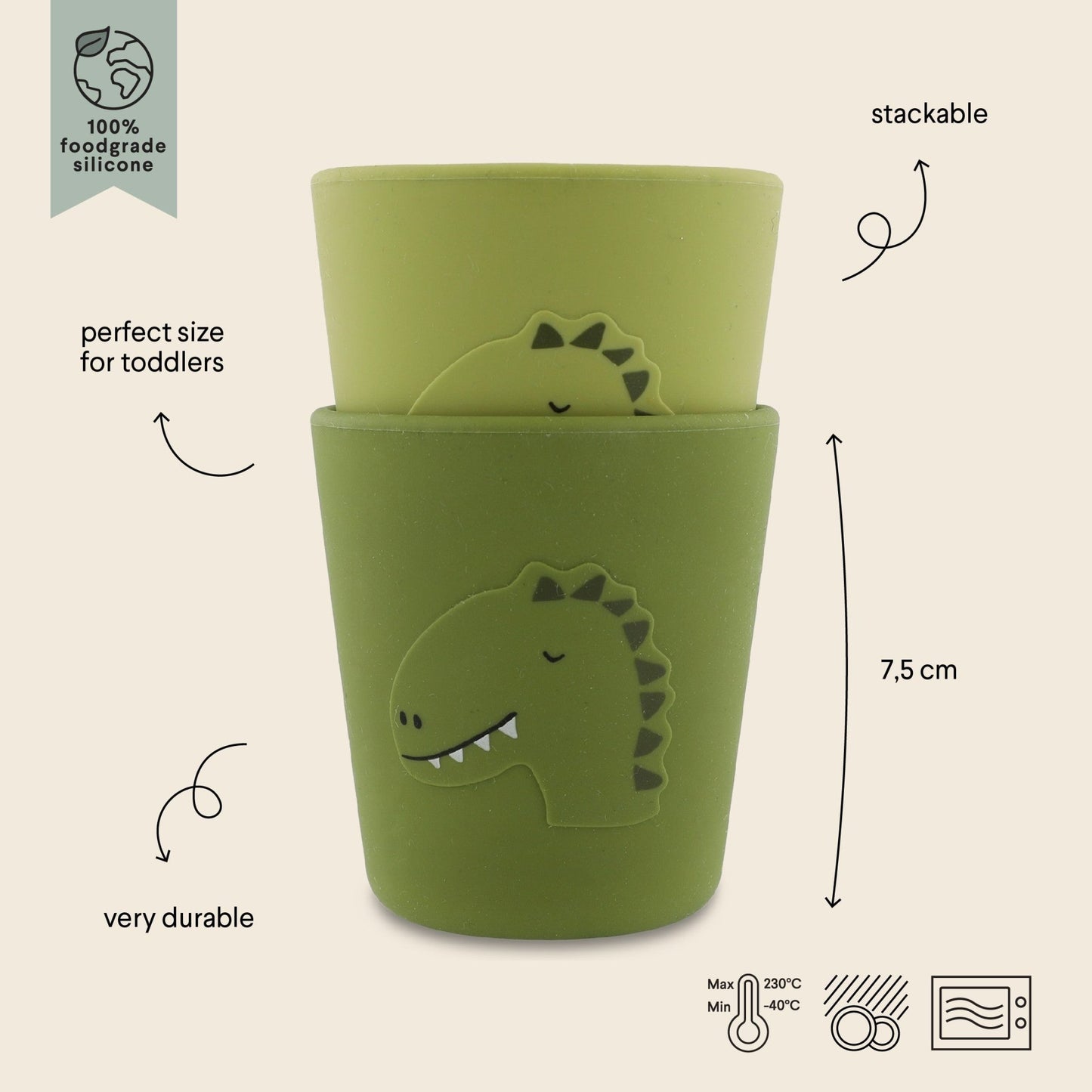 Silicone Cups, 2 - Pack - Mr. Dino - KIWI UNIVERS